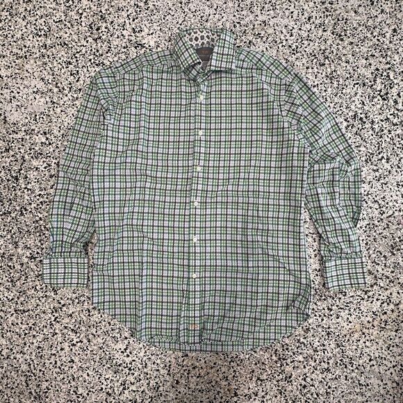 Thomas Dean Other - Thomas Dean Shirt Men Medium Green Plaid Button Up Long Sleeve Geometric